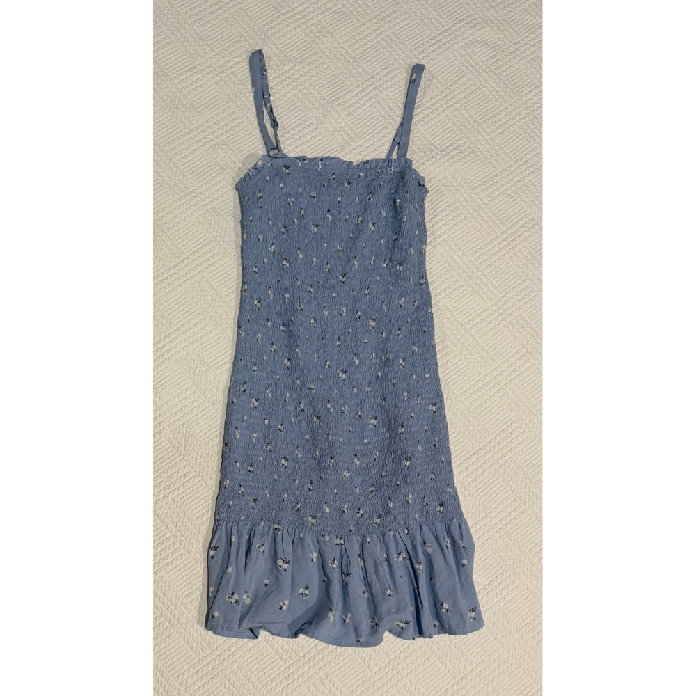 Hollister Women's Small Y2K Blue Floral Smocked Ruffle Hem Mini Dress Fairy Twee